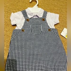 NWT 0-3 baby boy seersucker overall & white polo set